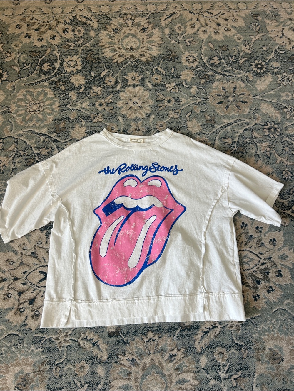 The Rolling Stones women’s White T-Shirt with Pink Tongue Graphic